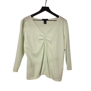 Apostrophe Knit Top XL V-Neck Ruched Front Long Sleeve Pullover‎ Lightweight